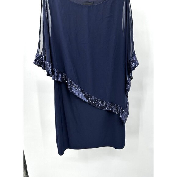 XSCAPE dress capelet sequins formal party evening cocktail sheer navy blue 12 - Picture 6 of 9